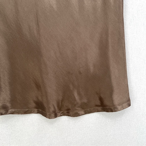 ENZA COSTA Satin Bias Cut Skirt Womens Small 1 Shiitake Brown Midi Pull on Slip - Picture 16 of 16